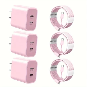 3-Pack For IPhone Fast Charger, 40W Dual USB-C Port Adapte